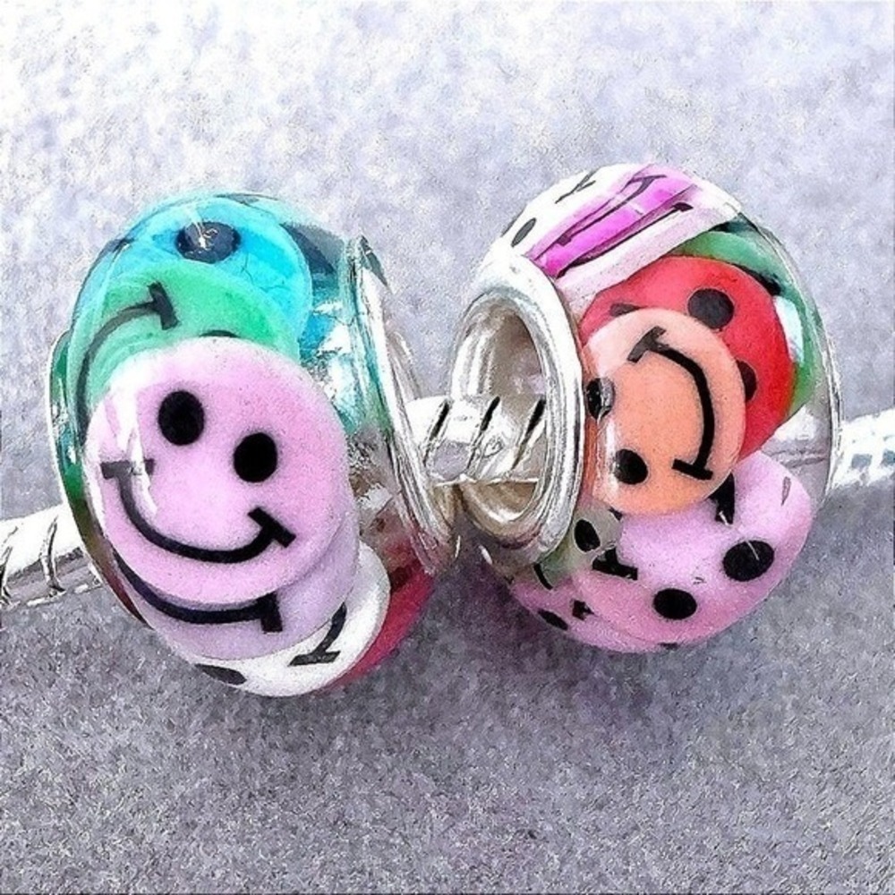 Rainbow Smiley Face Bead Spacer‎ Charm fits European Bracelet